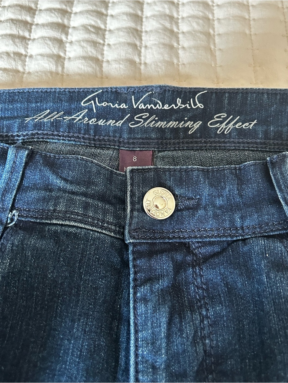 Gloria Vanderbilt Dark Blue Cropped Skimmer Jeans with Hem Buttons - Picture 3 of 3